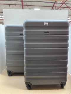 JOHN LEWIS & PARTNERS 2 X LARGE HARD SHELL WHEELED COMBINATION LOCK SUITCASES IN CHARCOAL: LOCATION - AR1