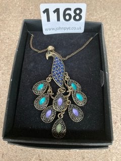 A PEACOCK PENDANT AND CHAIN: LOCATION - CR