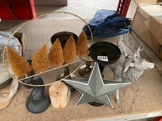 QTY OF ASSORTED HOMEWARE ITEMS TO INCLUDE STAG ORNAMENT AND FESTIVE STYLE GLITTER TREE ORNAMENT: LOCATION - BR6