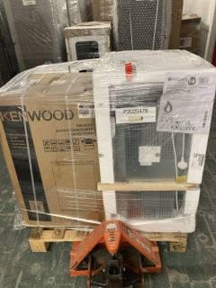 1X PALLET WITH TOTAL RRP VALUE OF £1438 TO INCLUDE 1X HOOVER WASHING MACHINES MODEL NO H3WPS 696 TAM6-80, 1X KENWOOD REFRIGERATORS UNDER COUNTER MODEL NO KUL55X23, 1X BEKO WASHER/DRYERS MODEL NO WDEX