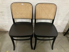 SET OF 2 RATTAN WOODEN CHAIR IN BLACK / NATURAL