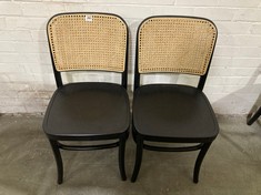 SET OF 2 RATTAN WOODEN CHAIR IN BLACK / NATURAL