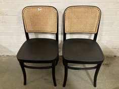 SET OF 2 RATTAN WOODEN CHAIR IN BLACK / NATURAL