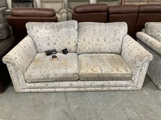 3 SEATER SOFA WITH CRUSHED VELVET DETAILING IN GREY (ORANGE STAINING)