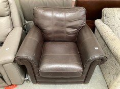 STATIC ARM CHAIR IN BROWN LEATHER