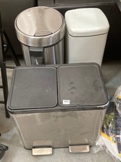 3 X JOHN LEWIS KITCHEN BINS TO INCLUDE 2 SECTION RECYCLING BIN WITH HANDLES 60L IN STAINLESS STEEL / BLACK