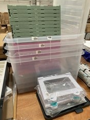 QTY OF ASSORTED JOHN LEWIS HOUSHOLD STORAGE BOXES TO INCLUDE 4 X CLEAR STORAGE BOXES WITH WHEELS