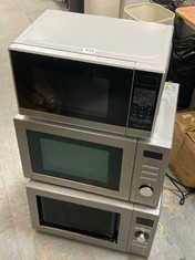 3 X ASSORTED JOHN LEWIS MICROWAVES TO INCLUDE JOHN LEWIS MANUAL MICROWAVE OVEN IN STAINLESS STEEL