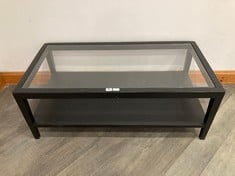 BLACK WOODEN COFFEE TABLE WITH GLASS TOP