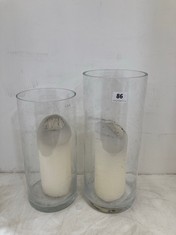 2 X CANDLE CYLINDERS IN CLEAR GLASS