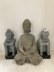 2 X CERAMIC BUDDHA SCULPTURE INDOOR HOME DECORATION IN GREY TO INCUDE GARDEN BUDDHA STATUE IN GREY