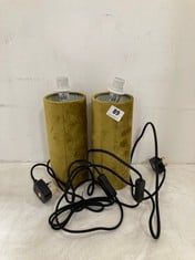 2 X CYLINDRICAL VELVET TABLE LAMP BASE IN YELLOW / GREEN