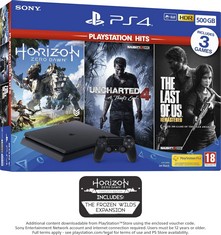 SONY PLAYSTATION 4 TO INCLUDE 3 GAMES THE LAST OF US UNCHARTED 4 AND HORIZON ZERO DAWN 500GB GAMES CONSOLE (ORIGINAL RRP - £259.99) IN BLACK. (WITH BOX (18+ ID REQUIRED ON COLLECTION) [JPTC69810]