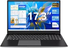 SGIN M17 512GB LAPTOP (ORIGINAL RRP - £289) IN BLACK. (WITH BOX). CELERON QUAD CORE, 8 GB RAM, 17.3" SCREEN [JPTC70245]