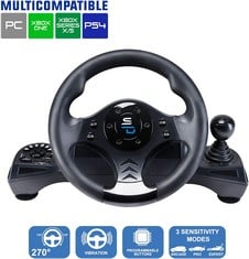 SUPERDRIVE GS750 DRIVE PRO STEERING WHEEL WITH PEDALS, PADDLES, SHIFTER GAMING ACCESSORIES (ORIGINAL RRP - £96 ) IN BLACK. (WITH BOX) [JPTC70223]