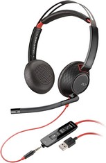 POLY 3X BLACKWIRE 5220 USB-A WIRED HEADSETS GAMING ACCESSORIES (ORIGINAL RRP - £210) IN BLACK AND RED. (WITH BOX) [JPTC70238]