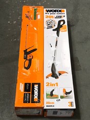 WORX 20V 25CM CORDLESS GRASS TRIMMER WG157E.9 TO INCLUDE WORX 20V 45CM CORDLESS HEDGE TRIMMER WG261E.9