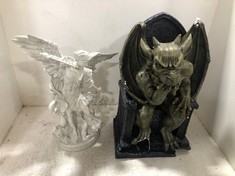 DESIGN TOSCANO ST. MICHAEL THE ARCHANGEL RELIGIOUS STATUE WHITE EU1850 TO INCLUDE DESIGN TOSCANO HEMLOCK'S GARGOYLE THRONE STATUE CL55651