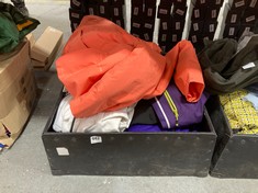 BOX OF ASSORTED JACKETS TO INCLUDE WEDZE PEACH WATERPROOF COAT SIZE MEDIUM