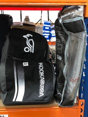 3 X ASSORTED CRICKET ITEMS TO INCLUDE KOOKABURRA BLACK/ GREY CRICKET BAG