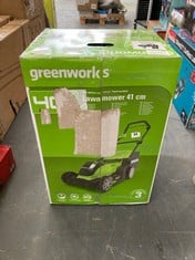 GREENWORKS 40V BATTERY POWERED 41CM LAWN MOWER - MODEL NO. G40LM41K2X - RRP £180