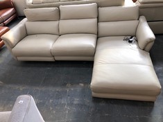 MISSOURI 3 SEATER RIGHT HAND FACING CHAISE SOFA WITH POWER RECLINER AND HEADRESTS IN BONE CHINA LEATHER - RRP £2499