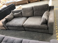 3 SEATER SPLIT SOFA IN DARK GREY FABRIC (MISSING CUSHIONS)