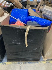 PALLET OF ASSORTED ITEMS TO INCLUDE MEDIUM GREY FABRIC GARDEN FURNITURE CUSHIONS (KERBSIDE PALLET DELIVERY)