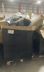 PALLET OF ASSORTED ITEMS TO INCLUDE MIXED DARK GREY FAUX FUR RUG (KERBSIDE PALLET DELIVERY)