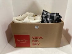 BOX OF ASSORTED ADULT CLOTHING TO INCLUDE SELECT MINI KILT SKIRT BLACK/WHITE TARTAN SIZE 10