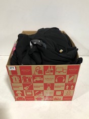 BOX OF ASSORTED ADULT CLOTHING TO INCLUDE LANE SEVEN ZIPPED HOODIE BLACK SIZE M