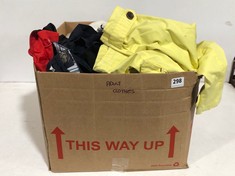 BOX OF ASSORTED ADULT CLOTHING TO INCLUDE JOULES MARINERS HOODED WATERPROOF JACKET YELLOW SIZE 12