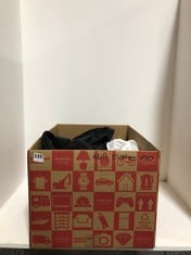 BOX OF ASSORTED HOUSEHOLD ITEMS TO INCLUDE SHEIN CURVE BLACK DENIM JEANS SIZE 1XL