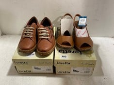 2 X ASSORTED LORETTA FOOTWEAR TO INCLUDE OPEN TOE WEDGE SLING-BACK SHOES TAN SIZE 6