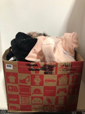 BOX OF ASSORTED ADULT CLOTHING TO INCLUDE LANE SEVEN HOODIE PALE PINK SIZE M