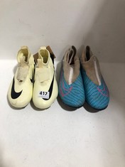 2 X ASSORTED KIDS FOOTY BOOTS TO INCLUDE NIKE AIR ZOOM MERCURIAL JUNIOR SUPERFLY FIRM GROUND FOOTY BOOTS LEMONADE/BLACK SIZE 3