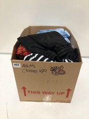 BOX OF ASSORTED ADULT CLOTHING TO INCLUDE JOHN LEWIS PURE COTTON TOP BLACK/WHITE STRIPE SIZE 12