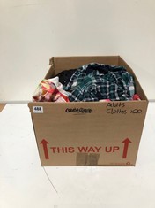 BOX OF ASSORTED ADULT CLOTHING TO INCLUDE TU LONG SLEEVE SHIRT GREEN/NAVY CHECK SIZE 20