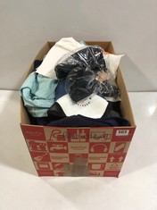 BOX OF ASSORTED ADULT CLOTHING TO INCLUDE PASSENGER BETTER OUTSIDE ORGANIC COTTON VEST BLACK SIZE XS