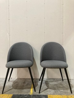 2X TUB CHAIRS FABRIC PADDED SEAT WITH BLACK LEGS - GREY