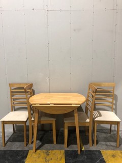 ROUND WOODEN DINING TABLE WITH 4 LADDER BACK WOODEN CHAIRS