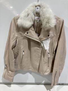 THE WHITE COMPANY FUR COLLAR LEATHER JACKET - NATURAL - SIZE 18 - RRP £398