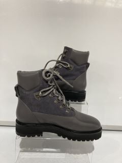 1 X THE WHITE COMPANY LEATHER FLATFORM HIKER BOOTS 37 DARK GREY TOTAL RRP £169