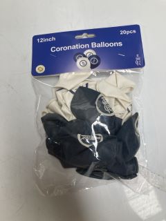 1 X BOX OF 12INCH CORONATION BALLOONS WHITE/BLUE 20PCS