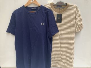 QTY OF ASSORTED CLOTHING ITEMS TO INCLUDE FRED PERRY RINGER T-SHIRT FRENCH NAVY SIZE XL