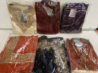 BOX OF ASSORTED CLOTHING ITEMS TO INCLUDE ETHNIC ASIAN COTTON SUIT RED