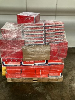 PALLET OF ITEMS TO INCLUDE UNIPART AIR FILTERS, UNIPART BRAKE DISCS & UNIPART BRAKE SHOES