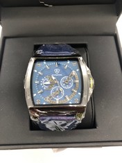 MENS RUCKSTUHL R300 CHRONOGRAPH WATCH - BLUE MULTI FUNCTION DIAL - BLACK CASE - 3ATM WATER RESISTANT - GENUINE LEATHER STRAP - RRP £600: LOCATION - A RACK