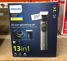 PHILIPS SERIES 9000 13-IN-ONE TRIMMER + ONEBLADE, ALL-OVER GROOMING SET, PRECISE TRIM, SHARP EDGES, CONVENIENT SHAVE, 27 LENGTH SETTINGS (0.2-20 MM) (MODEL MG9530/15).: LOCATION - B RACK