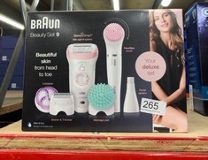 BRAUN BEAUTY SET, EPILATOR FOR WOMEN FOR HAIR REMOVAL, 7 IN 1, INCLUDES LADY SHAVER, FACE EPILATOR FOR WOMEN & EXFOLIATOR, GIFTS FOR WOMEN, UK 2 PIN PLUG, 9-985, WHITE/PINK.: LOCATION - B RACK